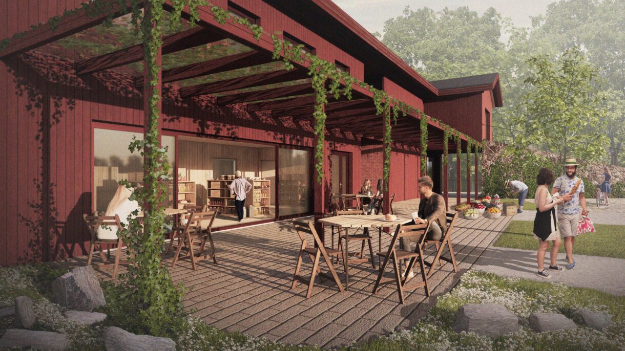 Nedre Sem gård rehabiliteres i tråd med FutureBuilts kriterier for sirkulære bygg. Ill.: Ola Roald Arkitektur