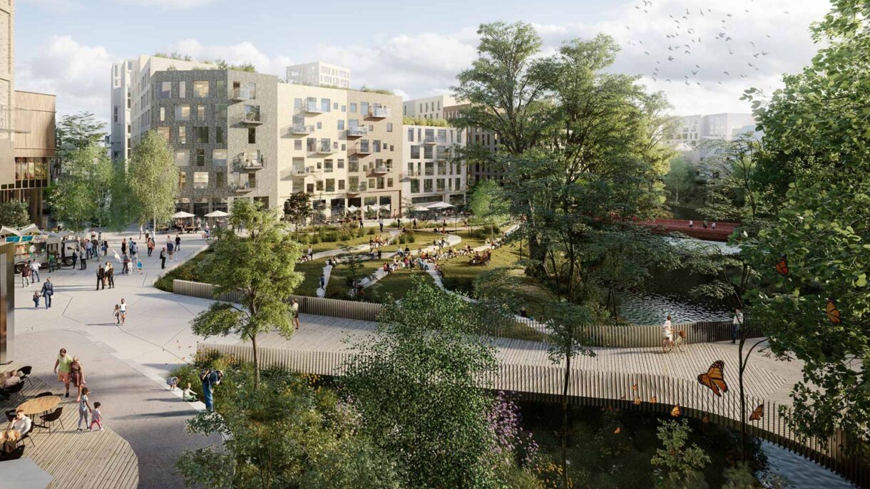 Fra næringspark til et åpent Mølletorg og hjertet i Lilleakerbyen. Ill.: A-lab og LPO
