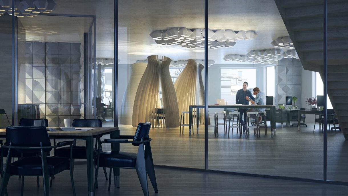 Gullhaug torg  2A bygges som et triple zero-bygg: 0kwh kjøpt energi til ventilasjon, oppvarming og kjøling. Ill.: Snøhetta/MIR.