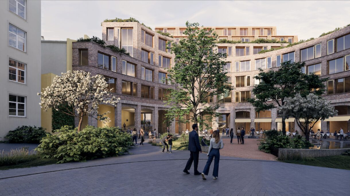 Nytt forslag for Kommandant T.I Øgrims plass med åpne bylivsfunksjoner på gateplan og en fasade som definerer byrommet. Ill.: Atelier Oslo