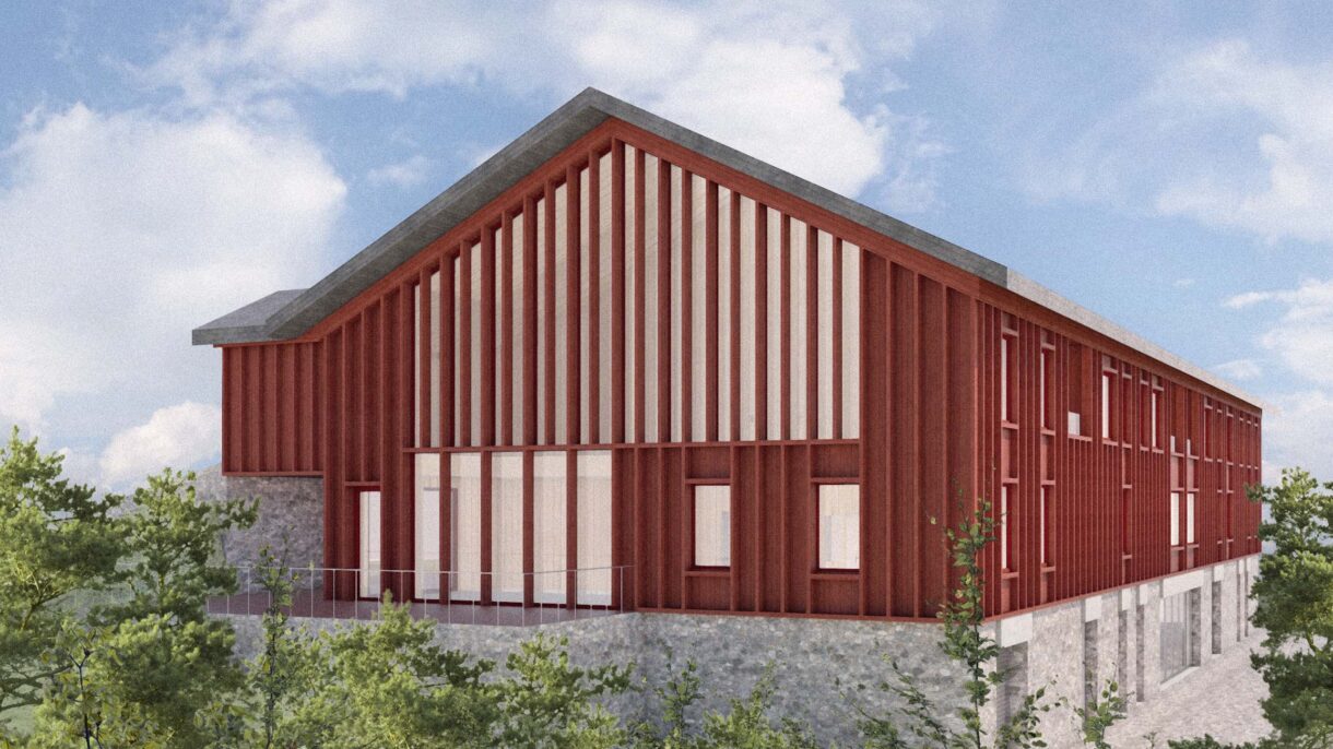 Den gamle låven på Nedre Sem gård skal rehabiliteres i tråd med FutureBuilts kriterier for sirkulære bygg. Ill.: Ola Roald Arkitektur